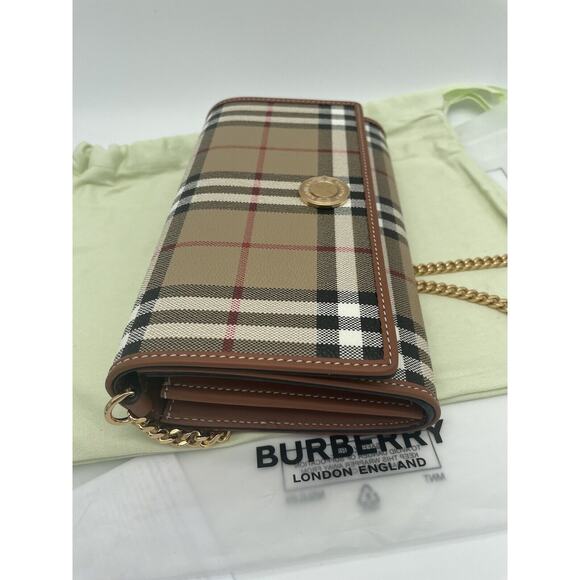NEW! BURBERRY CHECK CHAIN WALLET CLUTCH CROSSBODY SHOULDER BAG PURSE NWT - Picture 9 of 15